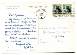 RC 24768 AFRIQUE DU SUD 1956 CROISIERE AMORA CARTE PUBLICITAIRE - N'DEBELE WOMAN - POUR TULLINS ISERE FRANCE - Brieven En Documenten