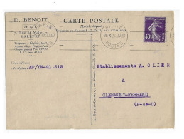 PARIS POSTES Carte Postale Entête BENOIT Dactylo-Carte BREVETEE Copies 40c Semeuse Yv 236 Ob Krag 4 Lignes égales A00852 - 1877-1920: Semi Modern Period