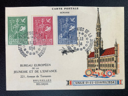 Belgique Belgie Belgium COB 927/29 Série Complète Sur Carte FDC 1954 Idée Européenne Pour Jeunesse & Enfance  Europa TTB - 1951-1960