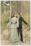 Cpa Fantaisie - Couple Dans Les Bois, Baiser  - Gaufrée     ( FA ) - Altri & Non Classificati