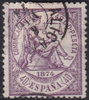 Spain 1874 Sc 206 Espana Ed 148 Used Alicante Cancel Large Crease - Used Stamps