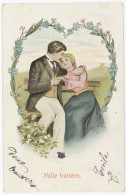 Cpa Fantaisie - Mille Baisers - Couple D'amoureux, Fleurs - Gaufrée  ( FA ) - Altri & Non Classificati