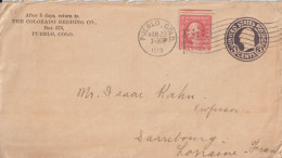 USA - 1919 - ENV. ENTIER POSTAL REPIQUAGE OBLITERATION MECA DRAPEAU (FLAG) De PUEBLO (COLORADO) => SARREBOURG (MOSELLE) - Postal History