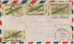 USA - 1946 - POSTE AERIENNE - ENVELOPPE De MIAMI => NICE - 2c. 1941-1960 Covers