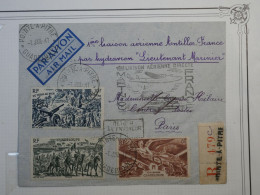 C GUADELOUPE BELLE LETTRE RRR 1947 IERE LIAISON PAR HYDRAVION LIEUTENANT MARINIER POINT A PITRE A PARIS FRANCE++ - Poste Aérienne