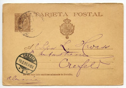Spain 1896 10c. King Alfonso XIII Postal Card; Barcelona To Crefeld, Germany - 1850-1931