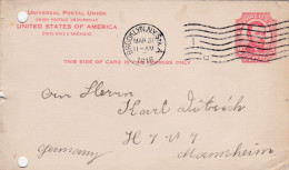 USA - Entier Postal De Brooklyn Pour Mannheim (Allemagne) - 31 Mars 1916 - Préaffranchi 2c Grant - 1 CAD - 1901-20