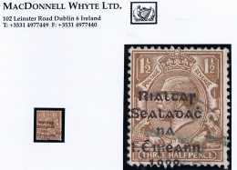 Ireland 1922 Thom Rialtas 5-line Black Ovpt On 1½d Brown, Ovpt Mislaced To Foot, Part "1922" Missing, Used Cds, Faults - Unused Stamps