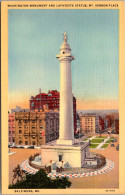 Maryland Baltimore Mount Vernon Place Washington Monument And Lafayette Statue Curteich - Baltimore