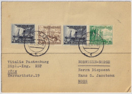 ALLEMAGNE / GERMANY - Mi.651, Mi.652 (x2) & Mi.653 Used On Commercial PC From Cologne (KÖLN) To MOSS, Norway - Storia Postale