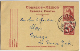 MEXIQUE / MEXICO - 4c Postal Card Uprated With Matching 4c Stamp Addressed From COLIMA To MOSS, Norway "Via New-York" - Mexico