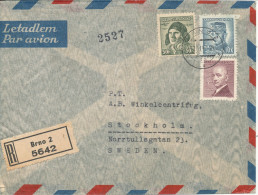 Czechslovakia Registered Air Mail Cover Sent To Sweden Brno 12-6-1947 Folded Cover - Luftpost