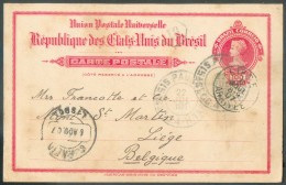 E.P. Carte 100 R. Obl. SAO PAULO Du 22 Juillet 1907 Vers Manufacture D'Armes FRANCOTTE à Liège  - 20869 WEAPON - Postwaardestukken