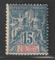 ANJOUAN - N°6 * (1892-99) 15c Bleu - Unused Stamps