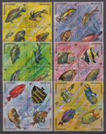 Burundi 1974 Tropical Fish Complete Ordinary Post Set In Pieces Of Four Mi#1034-1057 Canceled - Gebruikt