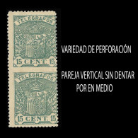 VARIEDAD PERFORACIÓN.Telégrafos.Edifil.57da.1921.Escudo España.15c.BlQ 2.MH-MNH. - Abarten & Kuriositäten