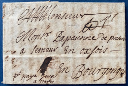 Lettre 1689 De ROUEN Pour SEMUR En OXOIS (manuscrit Port Payé Jusqu'à PARIS) + Taxe 4 : Pour PARIS à SEMUR RR CERTIFICAT - ....-1700: Vorläufer