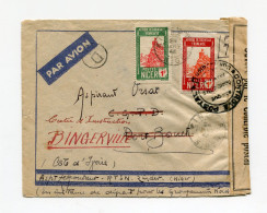 !!! LETTRE FM PAR AVION DE ZINDER POUR BINGERVILLE (COTE D'IVOIRE) DE 1942, AVEC CENSURES. TRANSIT AU DOS - Storia Postale