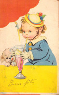 ENFANTS - Illustration Non Signée - Petit Garçon Au Chapeau De Clown Boit à La Paille - Carte Postale Ancienne - Szenen & Landschaften