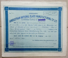 INDIA 1950 HINDUSTHAN NATIONAL GLASS MANUFACTURING Co. Ltd.,....SHARE CERTIFICATE - Industrie