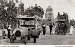 ! Alte Ansichtskarte Leipzig, Völkerschlachtdenkmal, Omnibus Verkehr, Endstation - Busse & Reisebusse