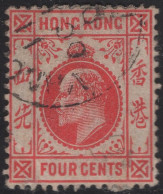 Hong Kong 1904-11 Used Sc 90 4c Edward VII - Oblitérés