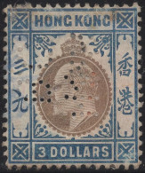 Hong Kong 1904-11 Used Sc 106 $3 Edward VII Perfin H&S B.C - Usados