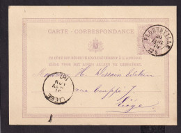 DDDD 753 -- Entier Lion Couché - Frappe LUXE Double Cercle FLORENVILLE 1876 Vers LIEGE - Briefkaarten 1871-1909