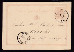 DDDD 754 -- Entier Lion Couché -Double Cercle FRASNES 1875 Vers Bruxelles - Signé Dubois - Cartes Postales 1871-1909