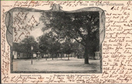 ! 1901 Alte Jugendstil Ansichtskarte Gruss Aus Königs-Wusterhausen, Restaurant Albrecht, Marktplatz Mit Friedenseichen - Koenigs-Wusterhausen