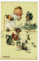 Carte Illustrée Illisible - Médecine, Jeune Docteur Soignant, Chiens, Chats, Singe, Canards, Souris - Circulé 1960 - Santé