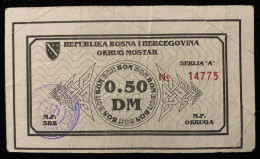 Bosnia, War Voucher Of 0.5 Deutsche Mark, Mostar Region, Stamp Jablanica, 1993 - Bosnie-Herzegovine