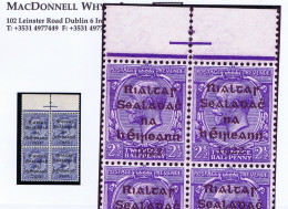 Ireland 1922 Dollard Rialtas 5-line Overprint In Black On 2½d Blue, Var. "Out-of-alignment" Block With Two Pairs - Unused Stamps