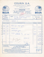 Facture De  Paris (75) - 19 Mars 1956 - Ets Cousin SA - Fradior - Roja - Coiffure - Parfumerie - Droguerie & Parfumerie