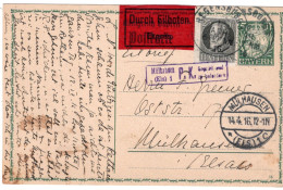 64536 - Altdeutschland / Bayern - 1916 - 5Pfg Wappen GAKte M ZusFrankatur Als Eilkte REGENSBURG -> MUELHAUSEN, M Zensur - Ganzsachen