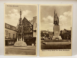 Lot Of 2, The Cross, Statue Of King Alfred The Great, Winchester Hampshire Postcard - Winchester