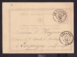 DDDD 768 -- Entier Lion Couché Double Cercle LE ROEULX 1876 Vers Comte De Nicolay à LOUPOIGNE Via Double Cercle GENAPPE - Postkarten 1871-1909