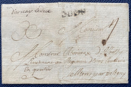 Lettre De 1756 Double Marque LENAIN N°1 Marque Manuscrite  " D'ARNAY LE DUC " + DIJON Pour SELLIERES 2 Pièces Connues RR - ....-1700: Voorlopers