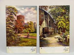 Lot Of 2, Guys Cliff Mill, The Grounds, Warwick Castle, Warwickshire Postcard, Raphael Tuck & Sons - Warwick