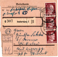 64570 - Deutsches Reich - 1944 - 3@15Pfg Hitler A PaketKte INSTERBURG -> Kreis Angerapp - Lettres & Documents