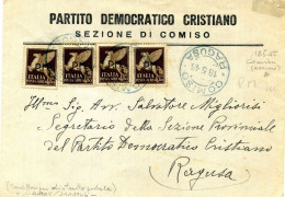 18-5-1945 REGNO Busta Annullo Azzurro COSIMO (RAGUSA) Affr. 50Cent X 4 PA Posta Militare SS N.14 - Marcophilia