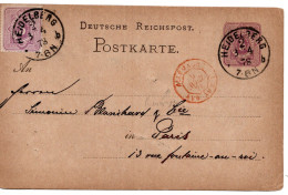 64582 - Deutsches Reich - 1878 - 5Pfg GAKte M ZusFrankatur HEIDELBERG -> AMBULANT .. -> Frankreich - Lettres & Documents