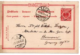 64593 - Deutsches Reich - 1900 - 10Pfg Adler & Krone GAAntwKte (AntwTeil) BERN -> HANNOVER - Cartas & Documentos