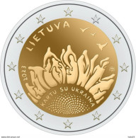 Lithuania Together With Ukraine, SLAVA Ukraine 2 Euro Coin 2023 Year - UNC - Lituania