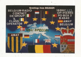 Cp , Carte QSL ,  BRAVO ROMEO CHARLIE, International DX  Group Belgium, AMAY ,BELGIUM,  2 Scans - Radio Amateur