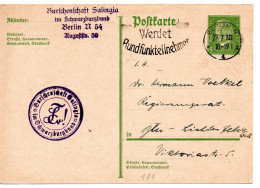 64606 - Deutsches Reich - 1930 - 5Pfg Hindenburg OrtsGAKte BERLIN, Abs: B! Salingia - Autres & Non Classés