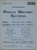 ROBSON LOWE POSTAL HISTORY AUCTION 13-14 - 21/22 MAI 1937 - 38 PAGES - QQUES. ILLUSTRATIONS - AVEC RESULTATS -EN TB ETAT - Catalogues De Maisons De Vente