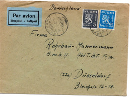 64615 - Finnland - 1953 - 25Mk Wappenloewe MiF A LpBf RYTIKARI -> Westdeutschland - Briefe U. Dokumente