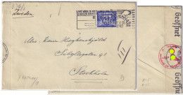 PAYS-BAS / THE NETHERLANDS - 1942 Mi.383 12-1/2c Blue On German Censored Cover From 'S-GRAVENHAGE To STOCKHOLM, Sweden - Briefe U. Dokumente