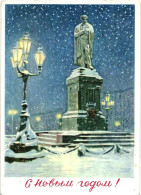 Happy New Year! Pushkin Statue Soviet Russia USSR 1958 25Kop Used Stamped Stationery Card Postcard - 1950-59